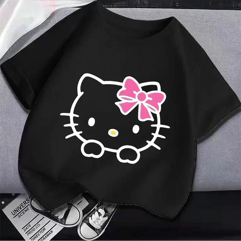 2025 MINISO T-Shirt Kinderkleidung Anime Mädchen T-Shirt Cartoon Melody Kuromi Sommer Niedliches Oberteil Baumwolle Kinder Kurzarm 140