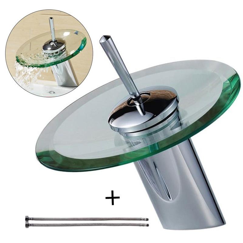 Badezimmer Wasserfall Waschbecken Toque Waschbecken Mischbatterie Wasserhahn Chrom Glasrand Wasserhahn mit Wassereinlassrohr