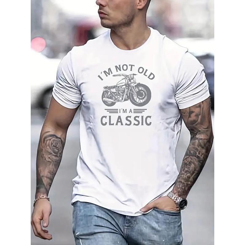 Neues Sommer-T-Shirt für Herrenmode mit Persönlichkeit und Motorrad-Aufdruck für Herren 2XL weiß