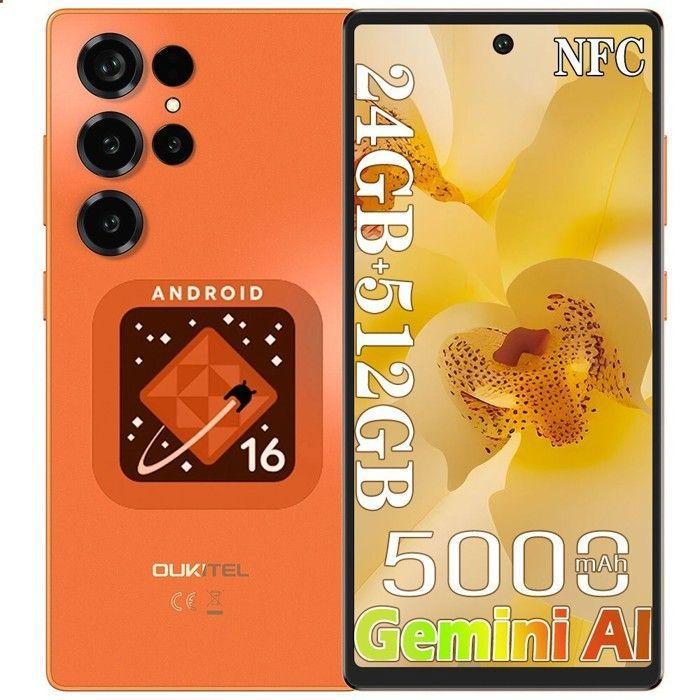 OUKITEL C66 Android 16 Smartphone 24GB+512GB/1TB 6,73 120Hz 5000mAh 64MP Wasserdichtes Smartphone 4G Fingerabdruck/NFC/GPS Orange orange