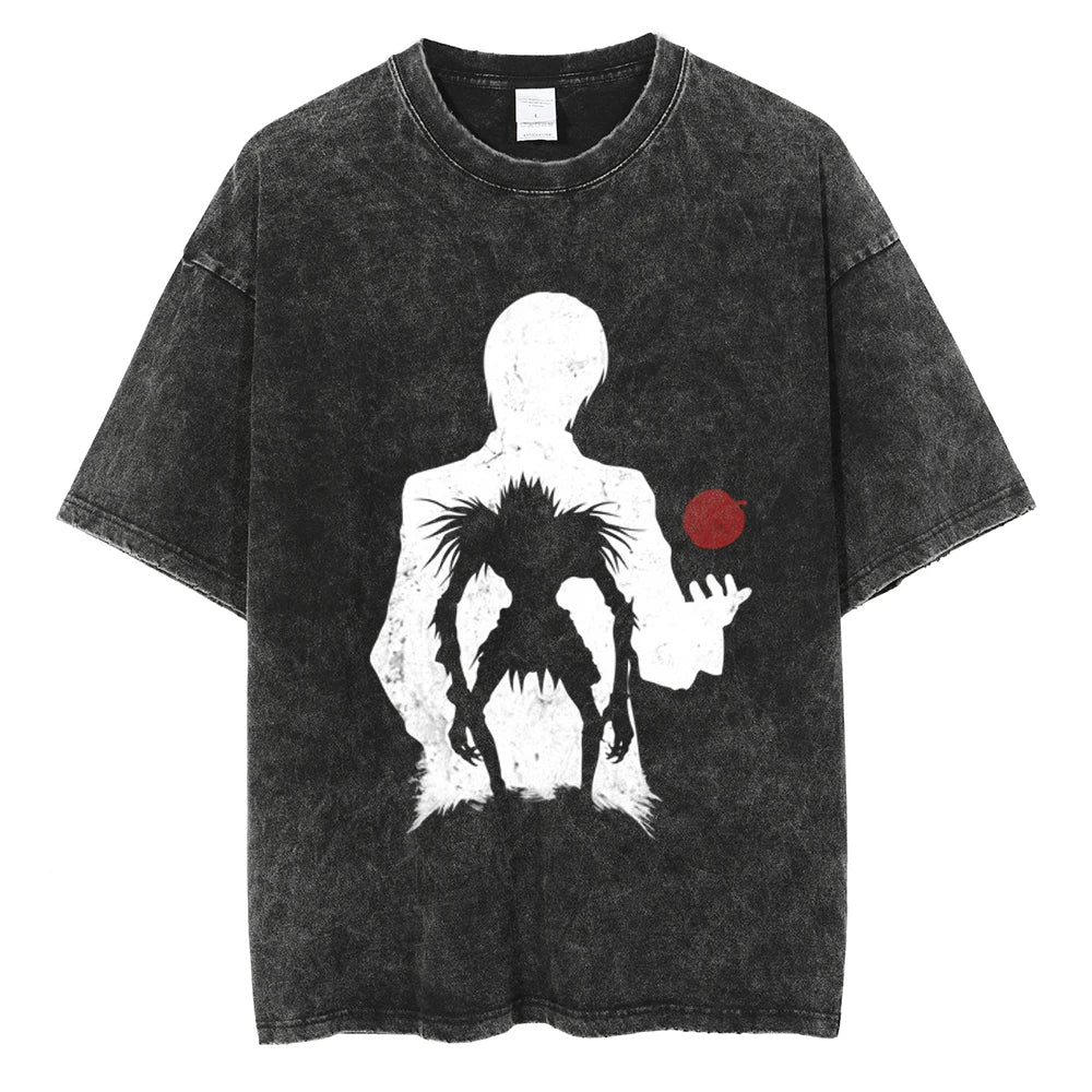Klassisches Japanisches Anime Death Note Print T-Shirt Herren Gewaschen Übergroß Retro Streetwear Baumwolle Kurzarm Kleidung Lässig Locker Damen Herren Kleidung M blau