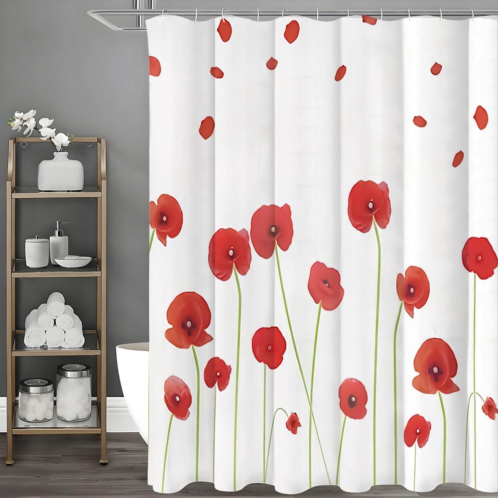 Roter floraler Duschvorhang, Dekorativer Duschvorhang für das Badezimmer, Wasserdichter Duschvorhang mit Haken 90*180cm gray