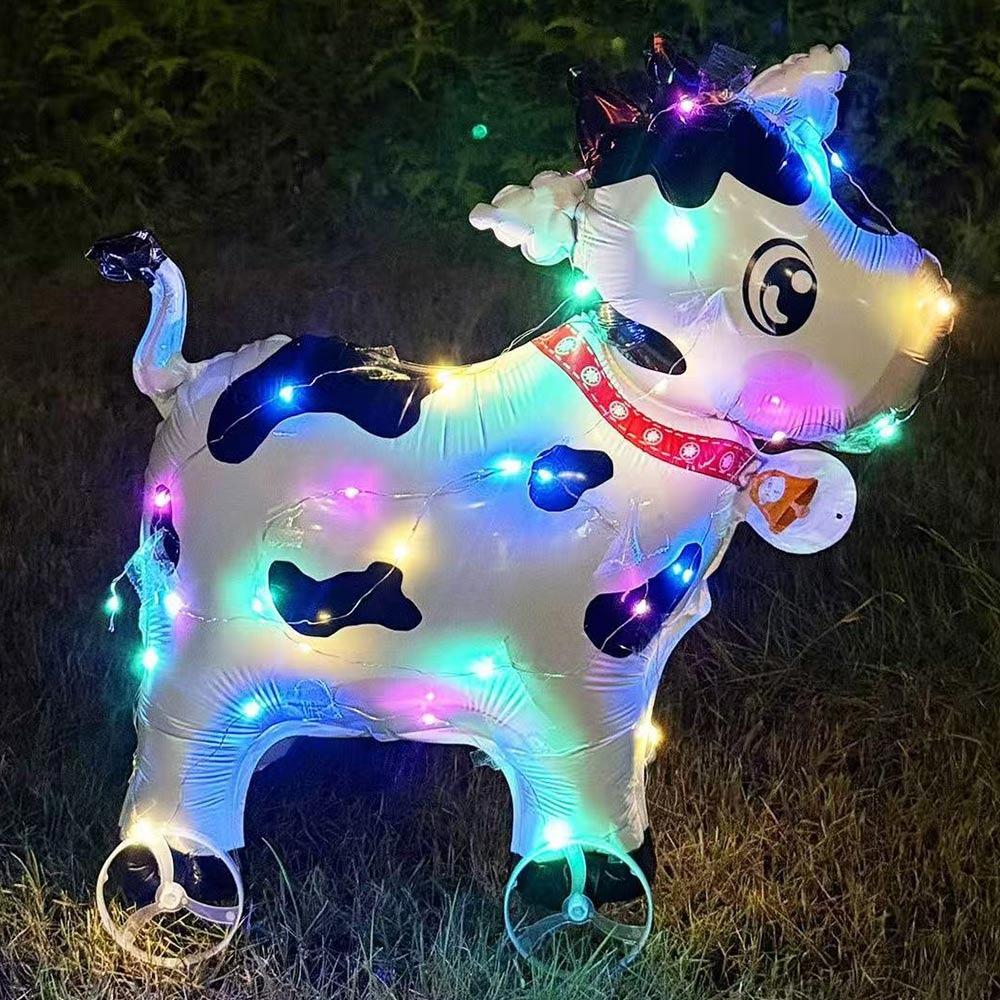 Mit Rädern Cartoon Tier Ballon Mit Licht 3D Ballon Tier Stofftier Kindergeschenk Bell Cow