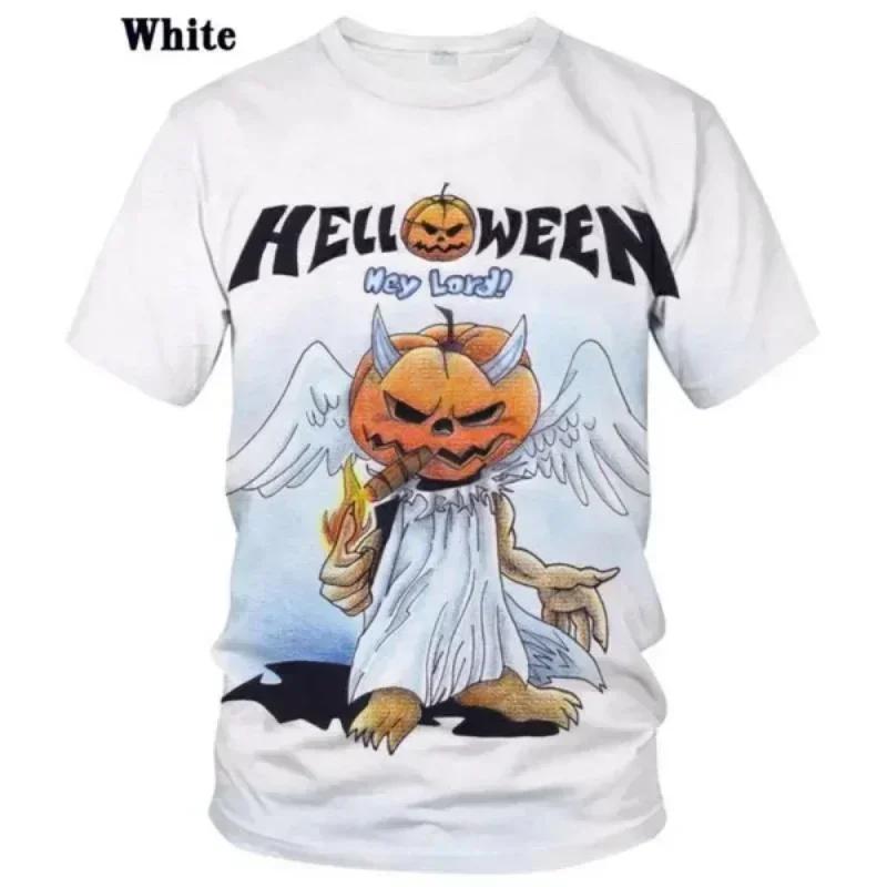 Rock Band Helloween 3D Druck T-Shirt Damen Herren Sommer Rundhals Kurzarm Mode T-Shirt Grafische T-Shirts Cosplay Kostüm T-Shirts L white
