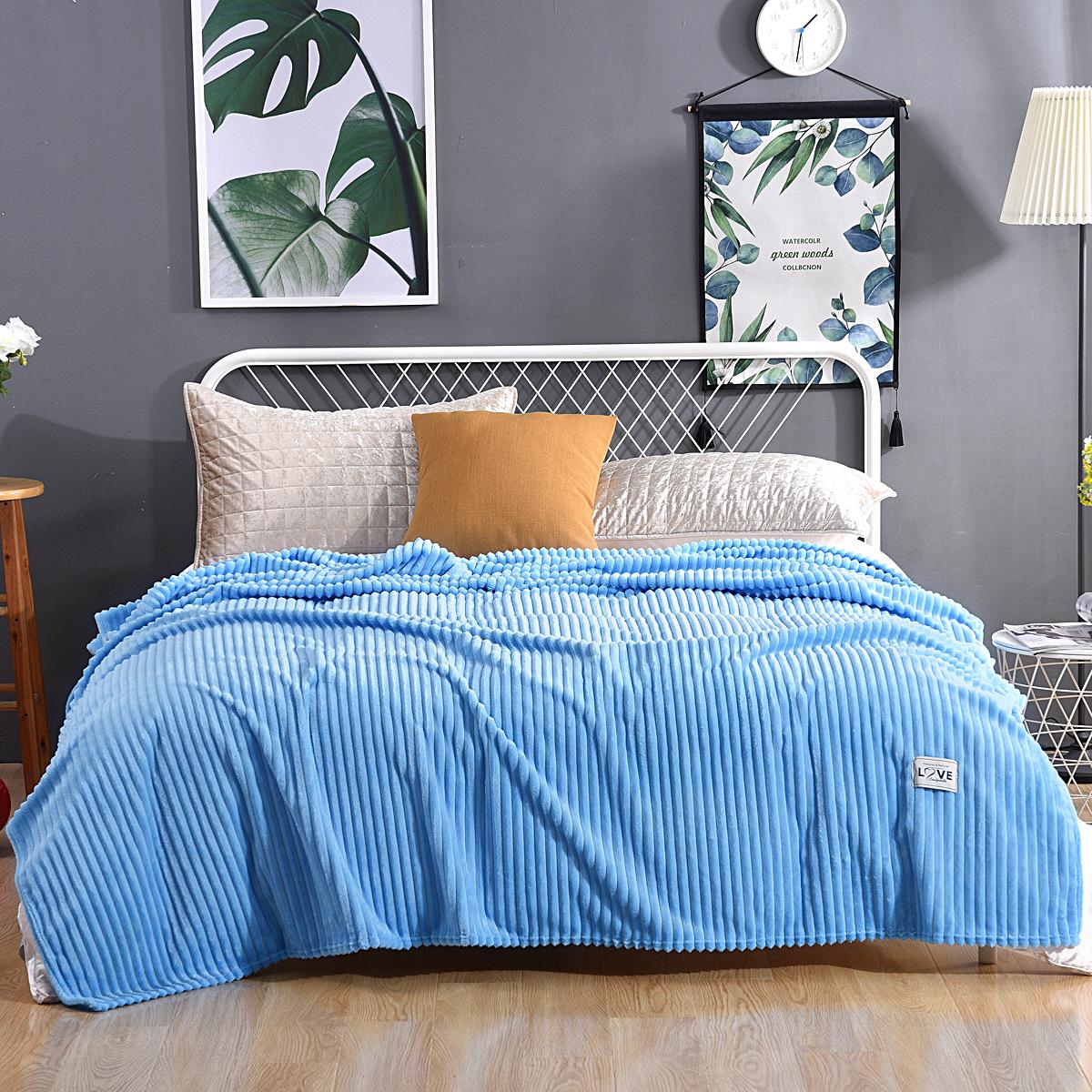 Fleece-Überwurfdecke, gestreift, superweich, Flanelldecke, solide, Winterbett, Sofabezug, Tagesdecke, Reisen 200*230cm himmelblaue