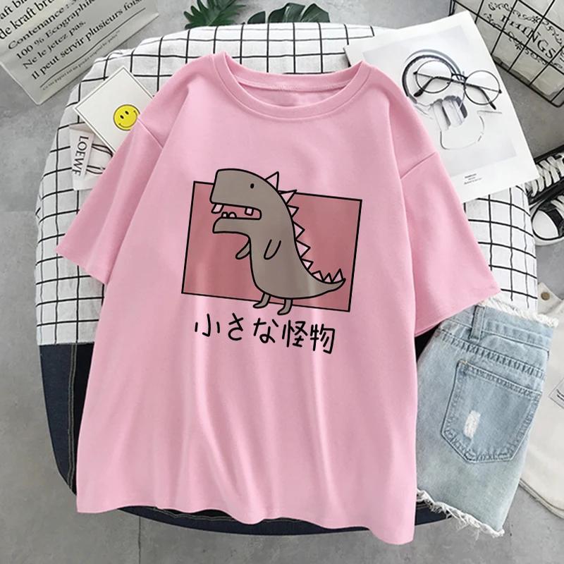 Dinosaurier Sommer Neue Cartoon Casual Punk Frauen Übergroßen T-shirt Kurzarm Harajuku Vintage Spaß Mode Ins Nette Süße Lose S