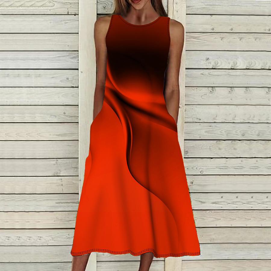Sommer Mode Sexy Ärmelloses Kleid Weiche Casual 3D Seidige Seide Druck Kleid Ärmelloses Sling Kleid Sommer Hosenträger Kleid M rot