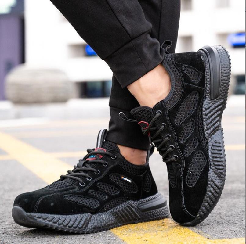 Sommer Arbeitsschuhe mit Schutz Atmungsaktive Leichte Sicherheitsschuhe Stahlkappe Arbeitsschuhe für Männer Baugewerbe Mesh Sneaker 41 schwarz