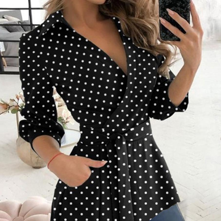 YYFS Damenmode, lässig, Frühling, Herbst, langärmelig, Polo-Ausschnitt, Blusen und Hemden XXL schwarz/weiß