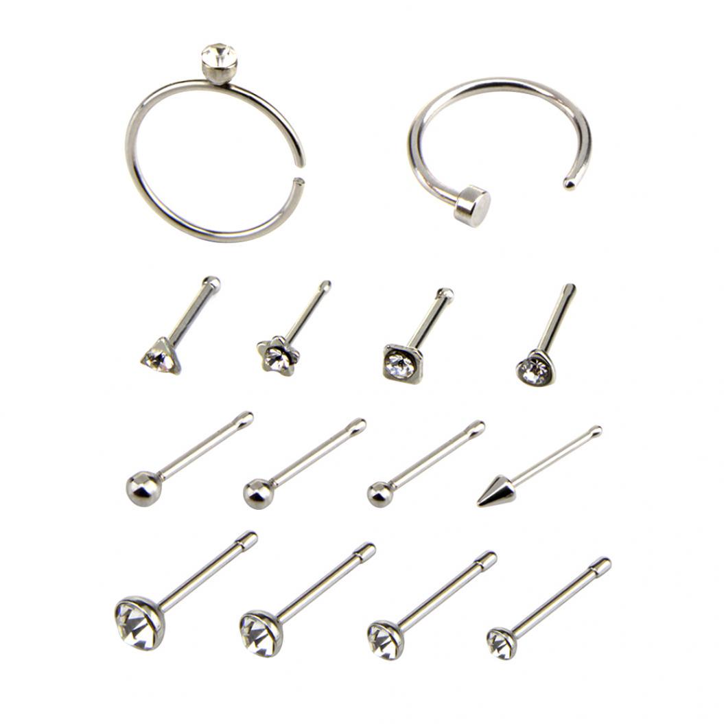 14 Teile/satz Unisex C/O Form Strass Edelstahl Nasenstecker Piercing Schmuck