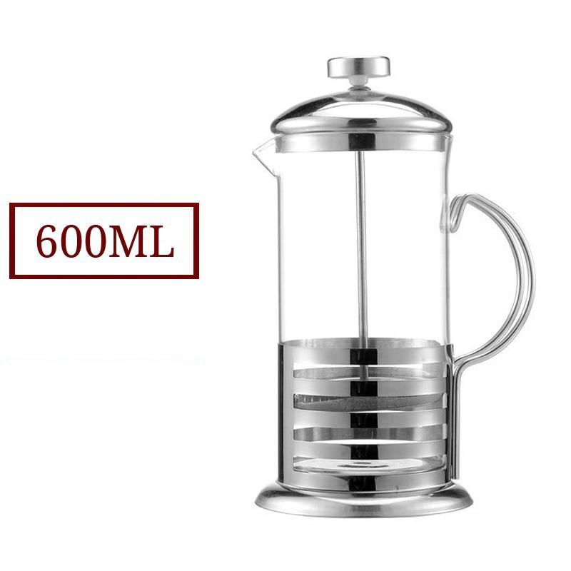 Mini-French-Press-Kanne aus Edelstahl, 350 ml, Kaltbrüh-Kaffeemaschine, hitzebeständiges Glas, tragbarer Krug, 4 Tassen für Milchschaumtee
