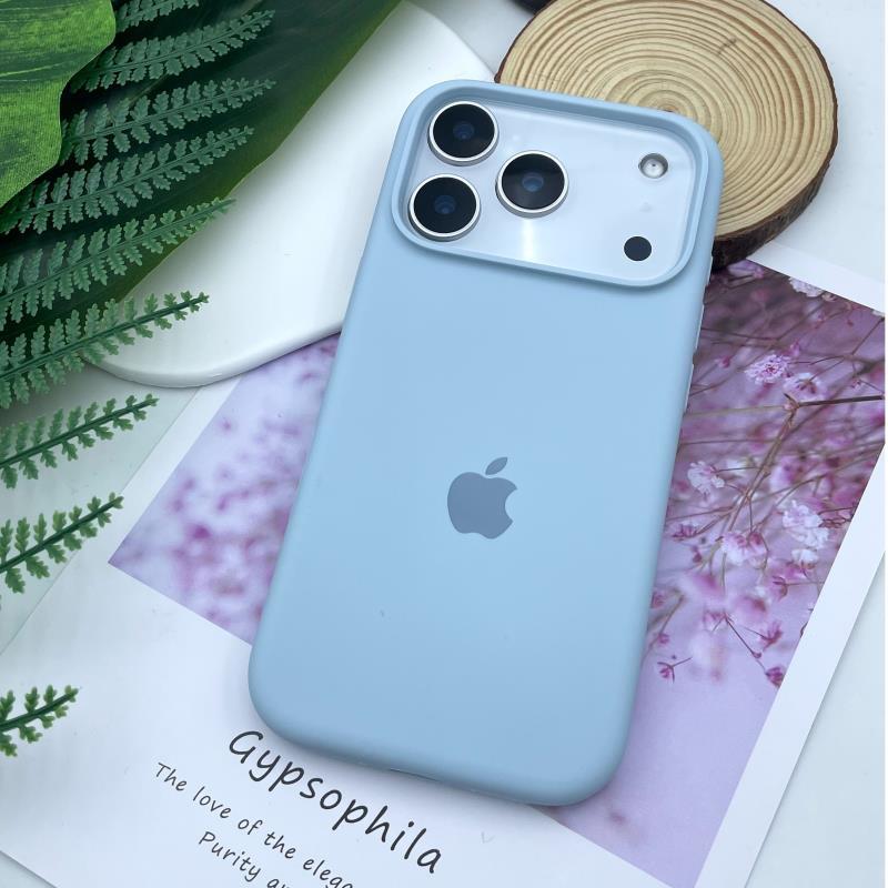 Handyhülle aus flüssigem Silikon für Apple iPhone 17 Pro Max - Einfarbig Große Aussparung Stoßfest Vollständige Abdeckung für iPhone 16/15/14/13/12/11/Pro/Plus/17 Air iPhone 17 Pro Max hellblaue