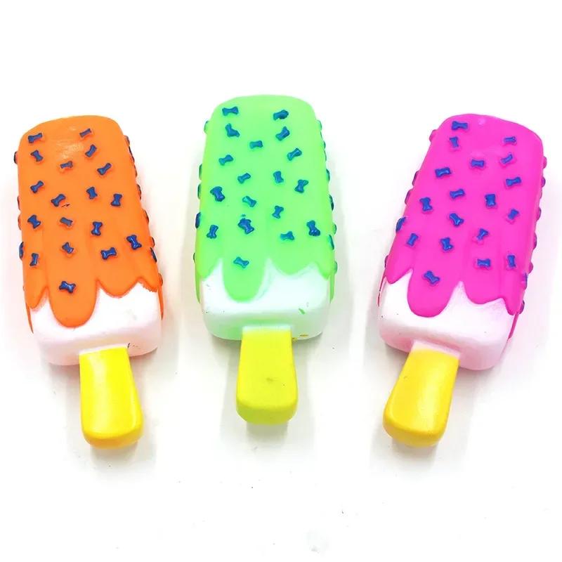 1 stück Haustier Hundespielzeug Kauen Quietschendes Gummi Rosa Eis am Stiel Geformtes Spielzeug für Katzen Welpen Baby Hunde Eiscreme Beißen Molaren Spielzeug Lustig Interaktiv