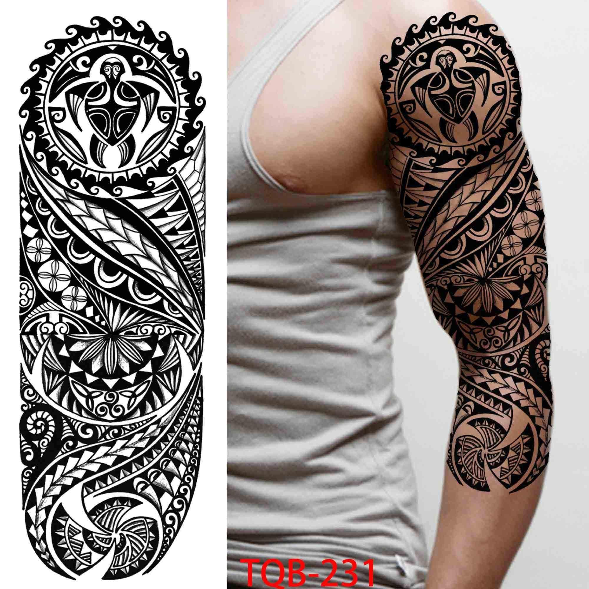 1 STÜCK 480*170 MM Temporäre Tattoo-Ärmel Für Männer Frauen Super Großer Kompass Wolfskopf Auge Gefälschte Löwengott Feder Tattoo Vollen Arm Tattoo Aufkleber TQB-231