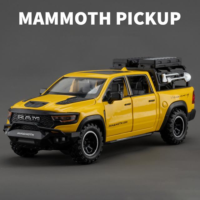 Neu 1:32 Dodge RAM 1000 TRX Mammoth Picku Legierung Automodell Sound und Licht Pull Back Kinderspielzeug Sammlerstücke Geburtstagsgeschenk gelb
