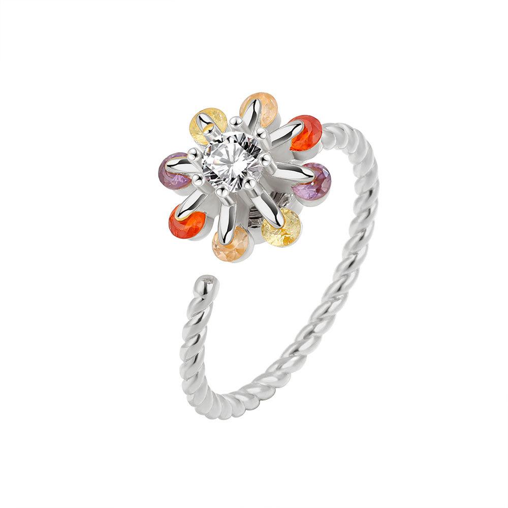 SMJEL Fidget Spinner Ring Angst für Frauen Mehrere Kristall Blume Auge Schmetterling Tier Ring Drehen Anti Stress Hochzeit Schmuck resizable gray