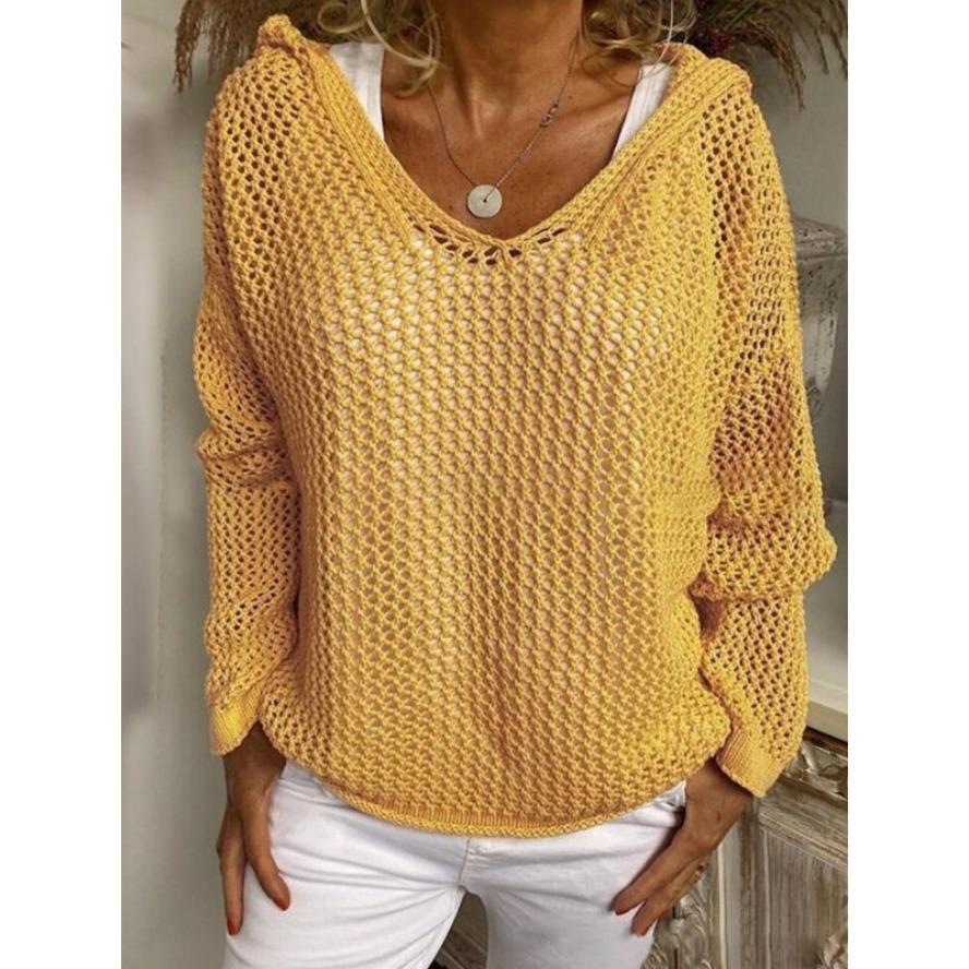 YYFS Damenmode, lässig, Frühling und Herbst, einfarbig, bedruckt, langärmelig, V-Ausschnitt, Blusen und Hemden M gelb