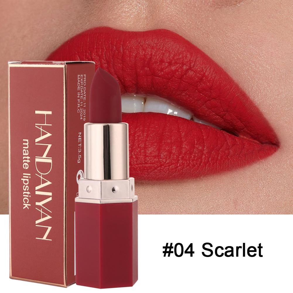 6-farbiger, matter, wasserfester, samtiger Lippenstift, sexy, matter, feuchtigkeitsspendender Lippenstift, langlebig, professionell #04Scarlet