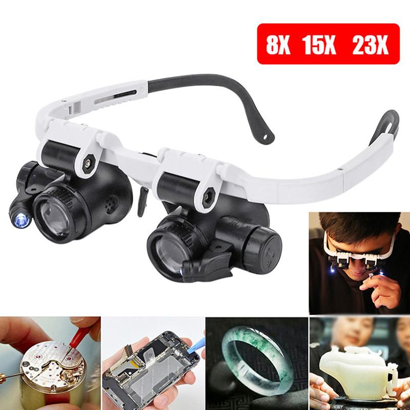 2022 8X/23X Doppel Auge Led Lampe Lupe Brille Brille Lupe Lupe