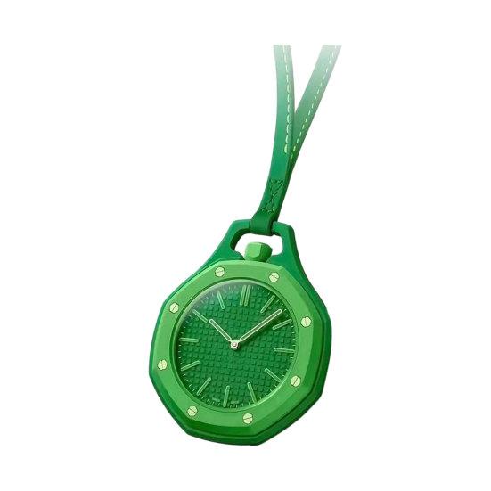 Bunte achteckige Taschenuhr Mechanische Quarz-Analoguhr Hohlgehäuse grün