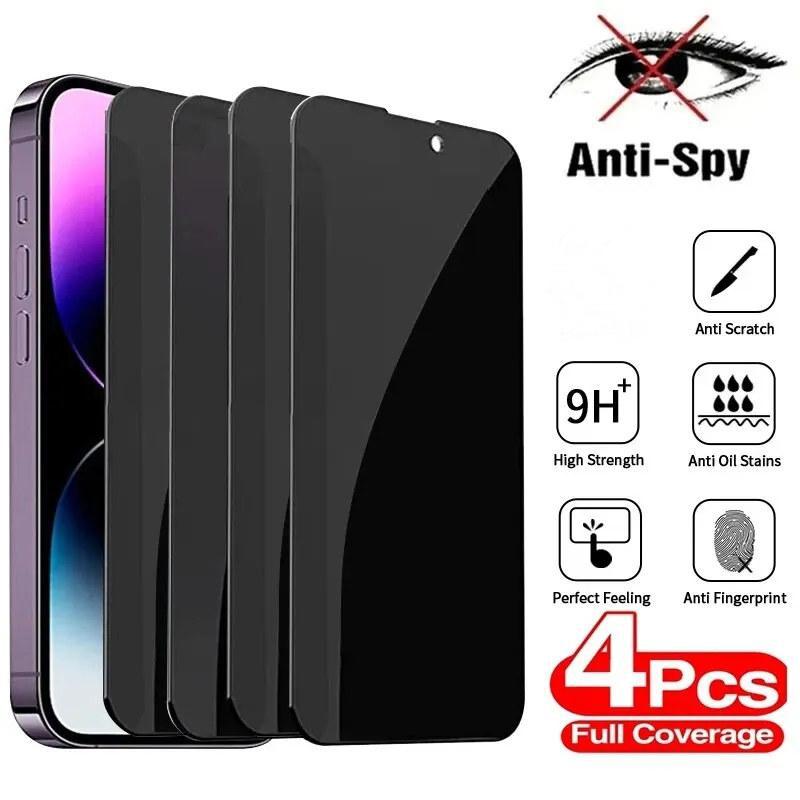 4-teiliger Sichtschutz für iPhone 14 13 11 12 Pro Max Mini 7 8 Plus Anti-Spy-Schutzglas für iPhone 15 X XR XS MAX For iPhone 15PRO MAX