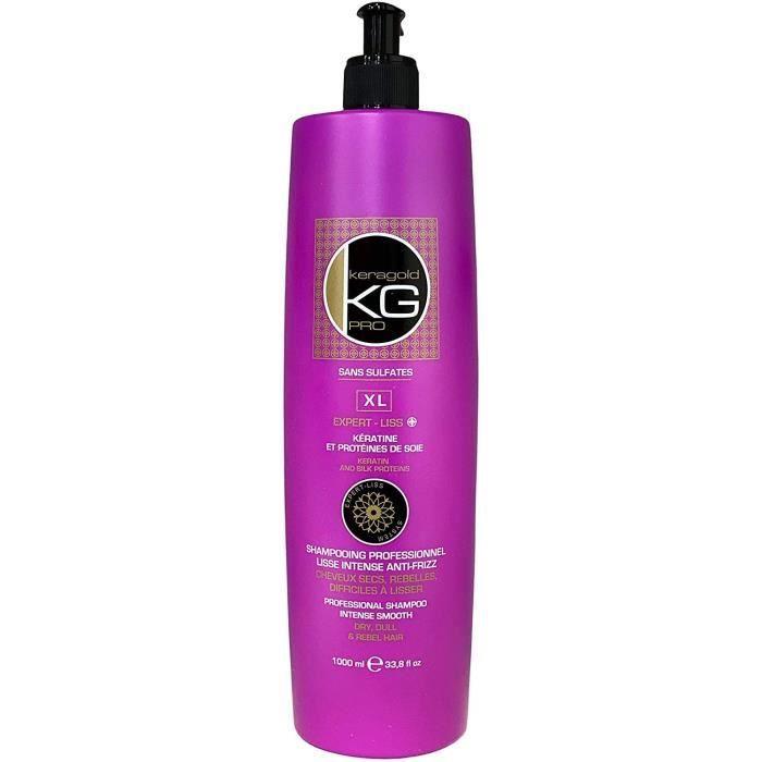 SHAMPOING PROFESIONNEL KERAGOLD GAMME XL- LISSE INTENSE ANTI-FRIZZ KERATINE & PROTEINE DE SOIE 1000ML