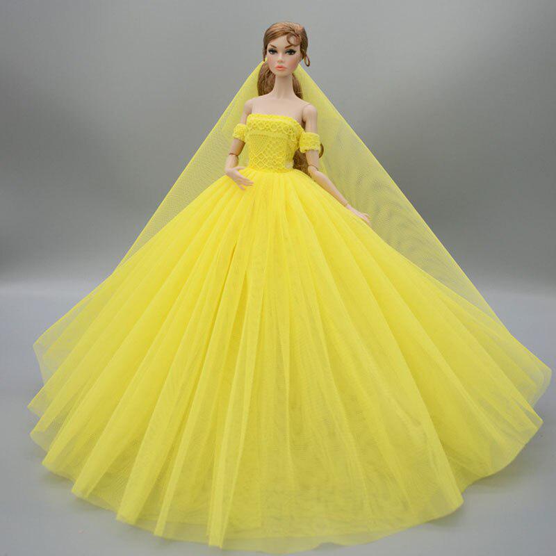 Puppenkleider Abendkleid Kleidung Spitze Hochzeitskleid + Schleier für 11,5 Puppe 1:6 Puppenzubehör kobaltgelb
