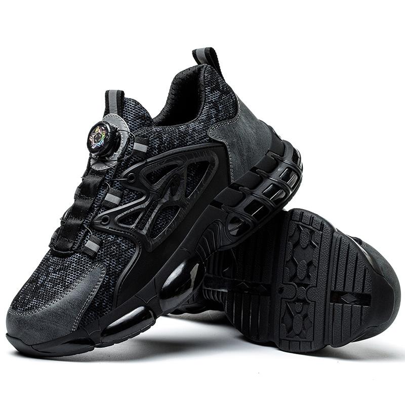 Sicherheitsschuhe mit Stahlkappe und durchtrittsicherem Profil für Herren, mit Drehknopf, atmungsaktiv, rutschfest, Arbeitsschuhe, Baustiefel 40 schwarz