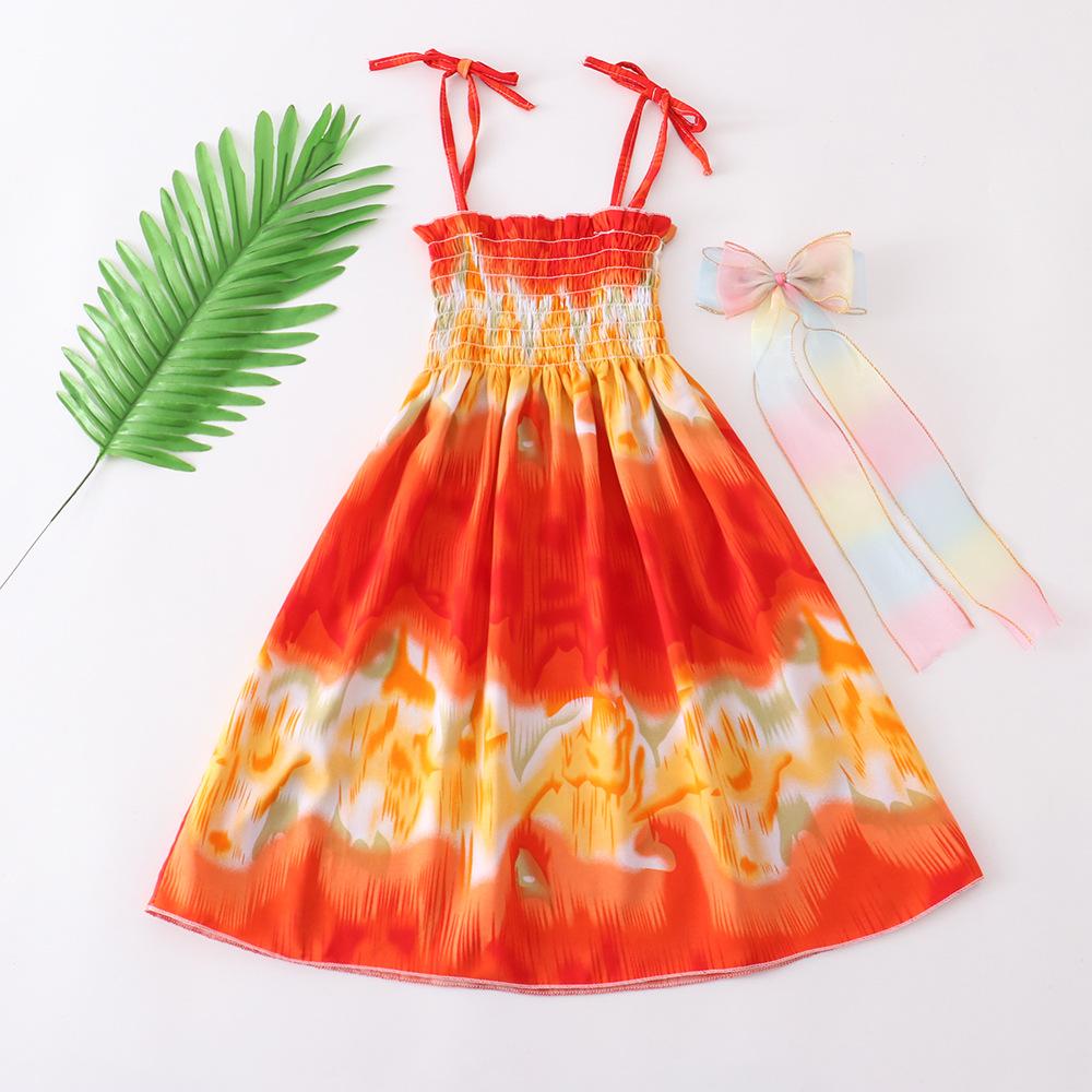 Sommer Mädchen Blumenkleid Träger Rüschen Bohemian Strand Prinzessinnenkleider für Mädchen Kleidung 2-12 Jahre 110 red