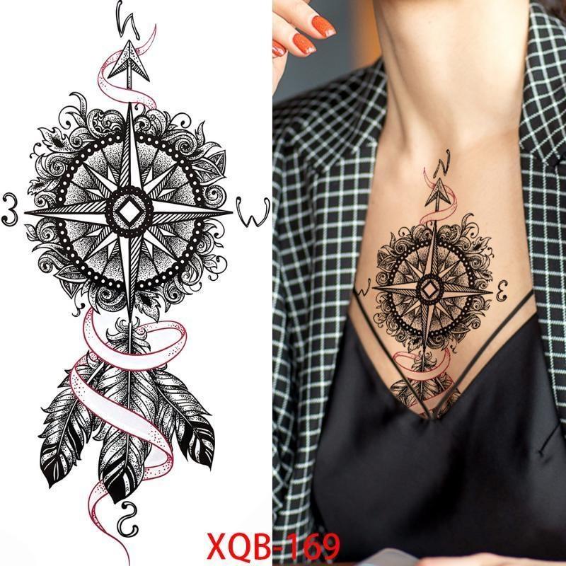 Neue 210*114mm traum catcher gefälschte temporäre tattoo rentiyis frauen schwarz henna lotus tattoo wolf kompass feder tattoo körper arm brust aufkleber XQB-169