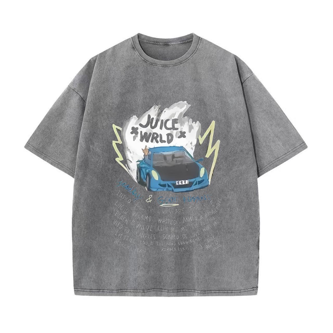 Retro Washed Vintage T-Shirt Männlicher und weiblicher Rapper Juice Wrld Kapuzen-Retro Washed Vintage T-Shirt M