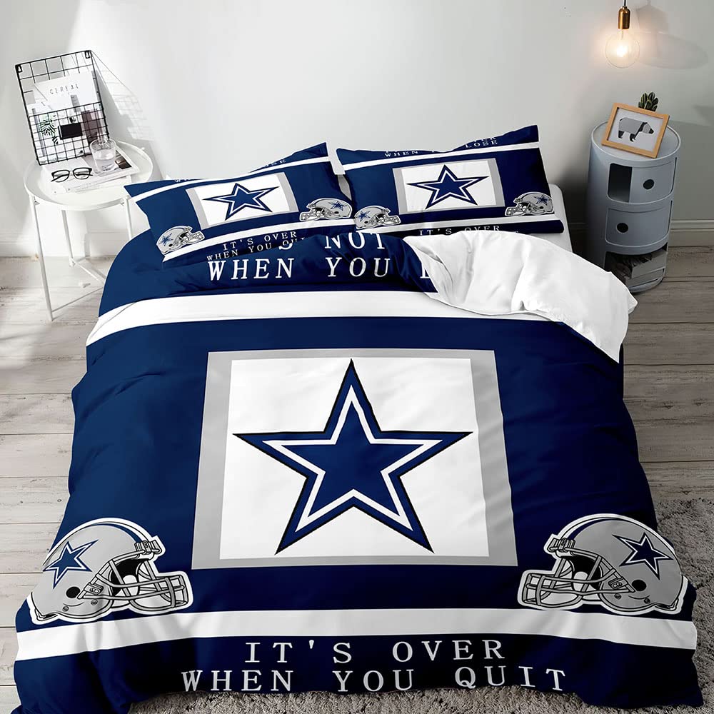 American Football Bettbezug-Set, Sport Bettwäsche-Set, Marineblaues Bettdeckenbezug-Set, Inspirierende Geschenke für Männer, Freund, Ehemann EU single(135x200cm)