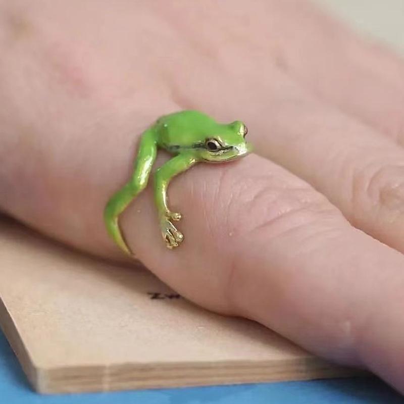 Lustiger, cooler verstellbarer Baumfrosch-Schmuck für Frauen, offener, fröschförmiger Ring, seltsamer grüner Ring grün