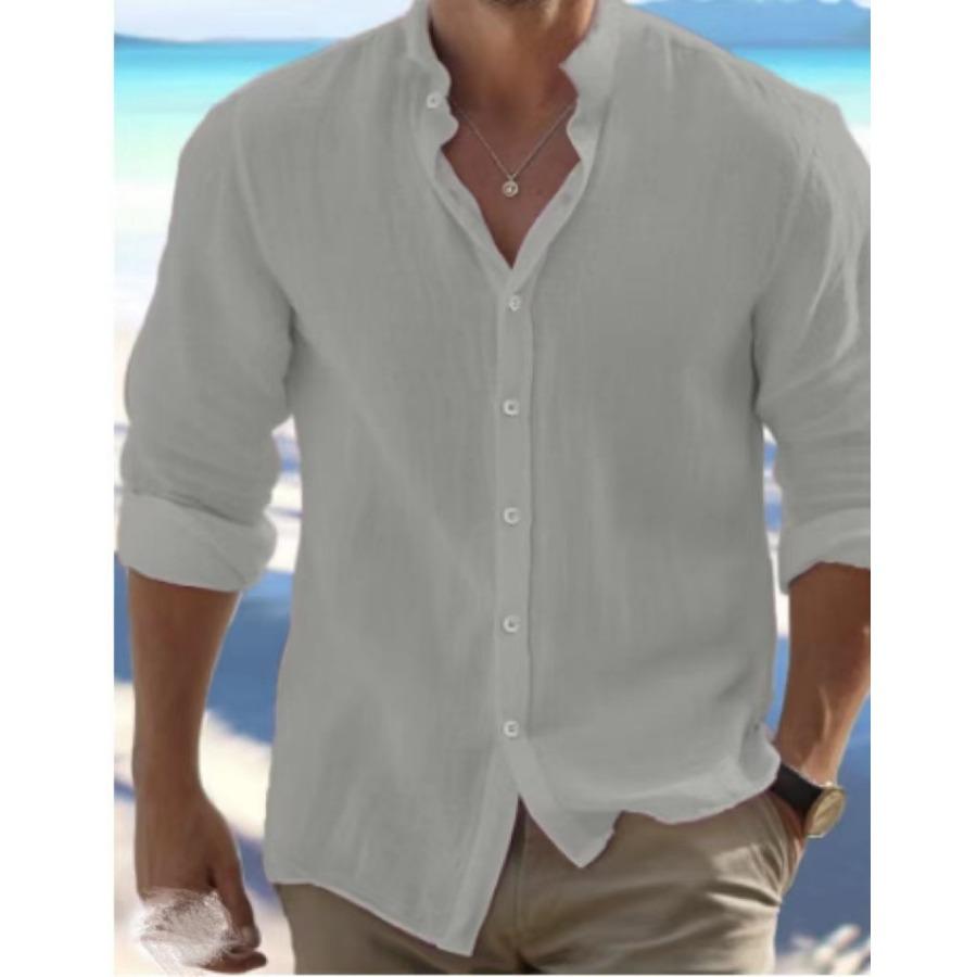 Herren Sommer Herbst Weißes Hemd Mann Langarm Baumwolle Leinen Hemd Feste Kleidung S licht grau