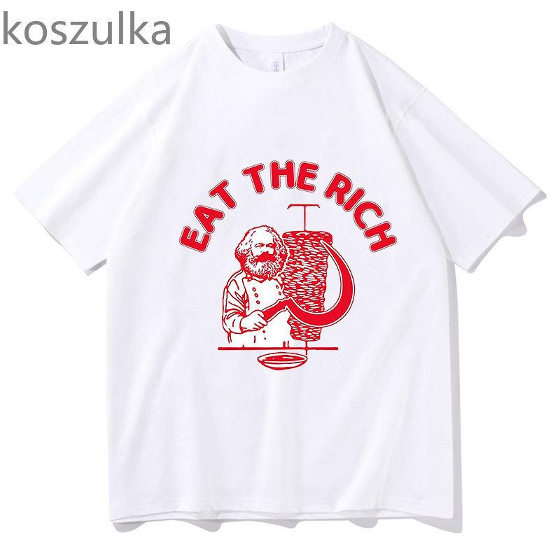 Eat The Rich Doner Kebab Karl Marx Socialist Hasan Piker Print T-Shirts Männer Frauen Casual Loose T-Shirt Kurzarm Streetwear XL