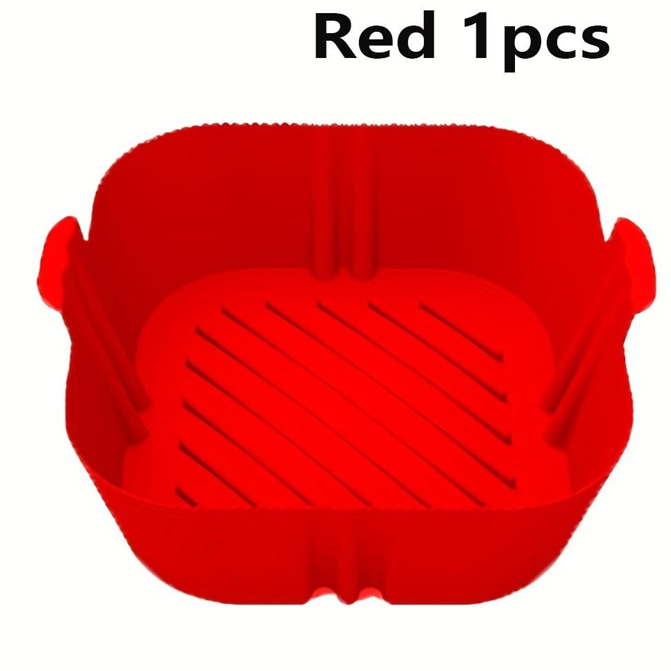 Silikon-Luftfritteuse, Ofen-Backblech, wiederverwendbar, Airfryer-Silikonkorb, Pizza, gebratenes Huhn, Airfryer-Pfanneneinlage rot