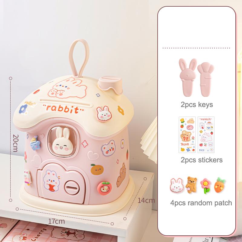 Kinder Kreative DIY Geld Banking Spielzeug Sparschwein Geld Spartopf Münze Banken Münzbox Mit Schloss Schlüssel Weihnachtsgeschenk Spielzeug Für Mädchen beige