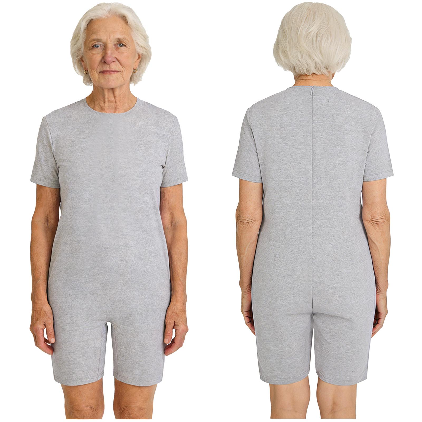 Kompletter Anti-Strip Sicherheits-Overall S-3XL: Unisex Overall mit Rückenreißverschluss für Patienten mit Demenz oder Verhaltensauffälligkeiten XL grau