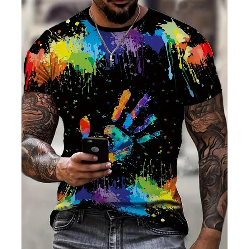 Neues Sommer Herrenmode T-Shirt Persönlichkeit Mehrfarbig bedrucktes Herren T-Shirt Top 4XL orange