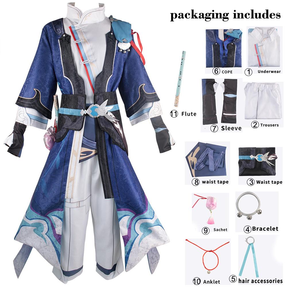 Spiel Honkai: Star Rail Yanqing Cosplay-Kostüm Yan Qing Cosplay Umhang Perücke Schwertkämpfer Kendo Uniform Erwachsene Frauen Männer Kostüm für Hallowmas Karnevalsparty 3xl