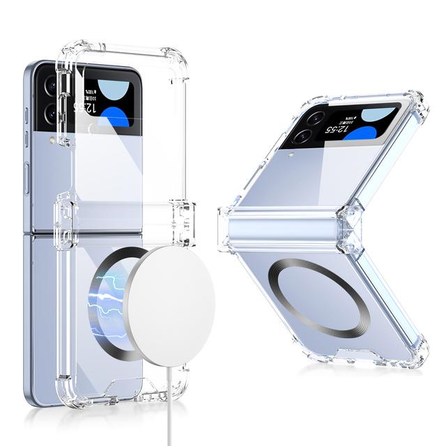 Kabelloses Laden von magnetischen Hüllen für Samsung Galaxy Z Flip 4 Hülle Zflip4 Scharnier Vollständig geschlossene transparente harte Magsafe-Abdeckung Galaxy Z Flip 4 transparent