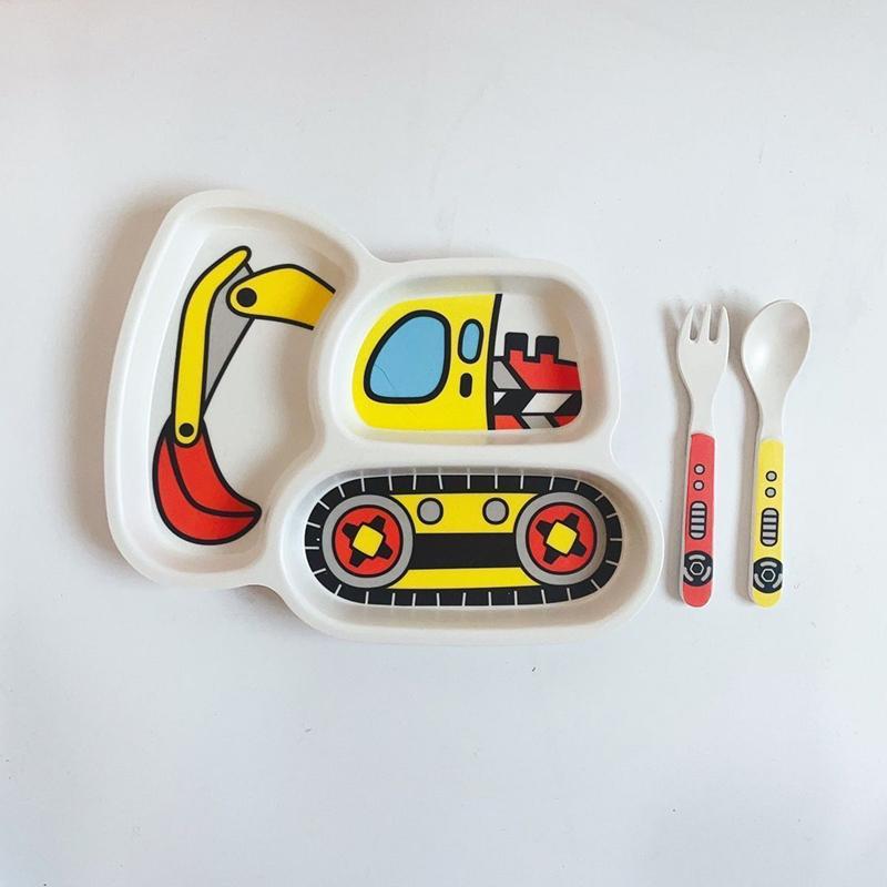 Kindergeschirr-Set, Teller, Gabel und Löffel, 3-teilig – Kleinkindergeschirr-Set, Babygeschirr-Set, unterteilter Teller 1