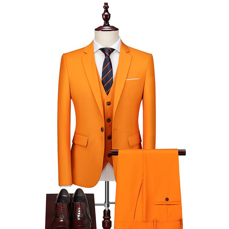Dreiteiliger Business-Freizeitanzug für Herren, Hochzeitsanzug, Herrenbekleidung, stilvolle Anzüge und Blazer M orange