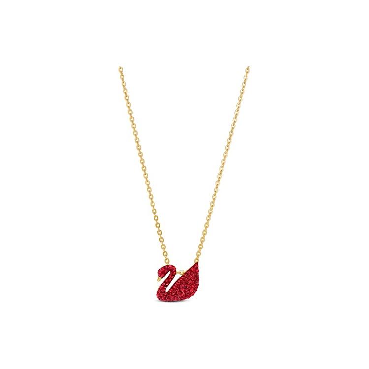 Swarovski Iconic Swan Serie Kleiner Roter Schwan Kristall Goldfarben Halskette Damen Halskette 5527407 Camellia Embossed Box