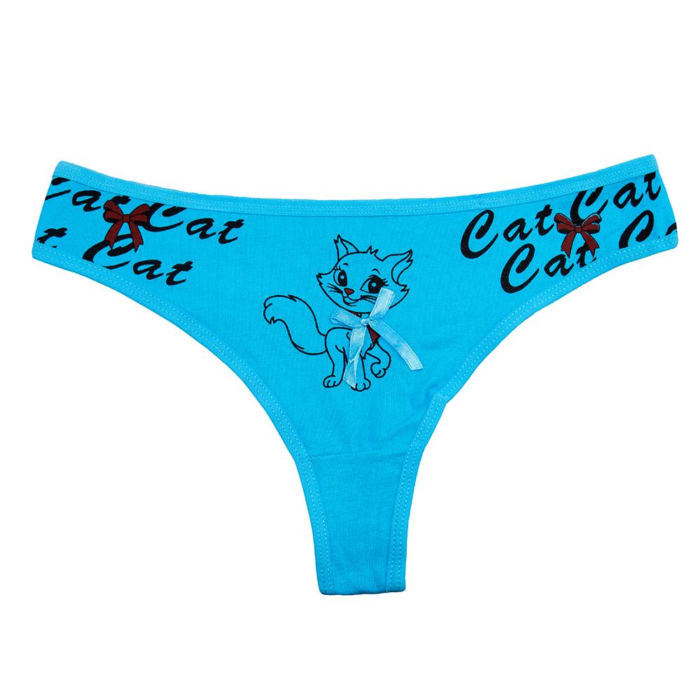 Sexy Damen G-Strings süße Katze Print Tanga Höschen Baumwolle Frauen Höschen Unterwäsche Damen Unterhosen M blau