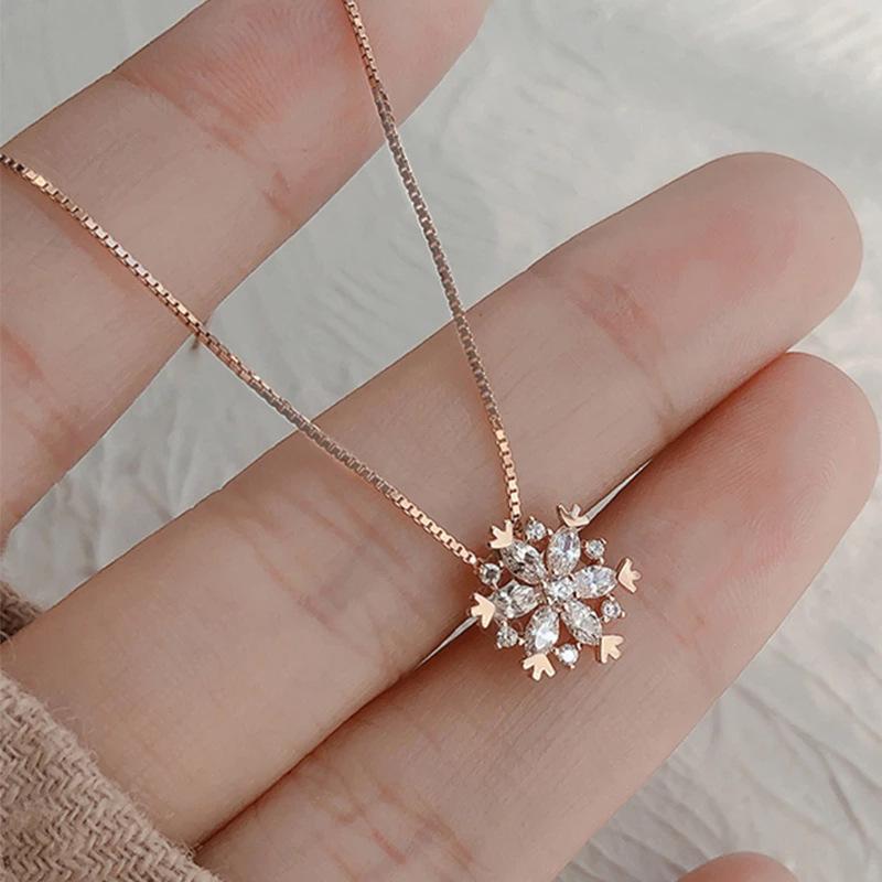 Weihnachten Schneeflocke Anhänger Halskette Frauen Trendy Rose Gold Kette Halskette Hochzeit Schmuck Jahrestag Geschenke gold