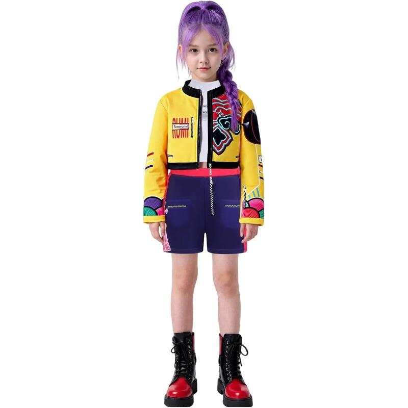 Kpop Rumi Party Girls Dämon Kostüm Jäger Cosplay Outfit Jacke Top Shorts Kinder Halloween Kostüme Sänger Cosplay 120cm gelb