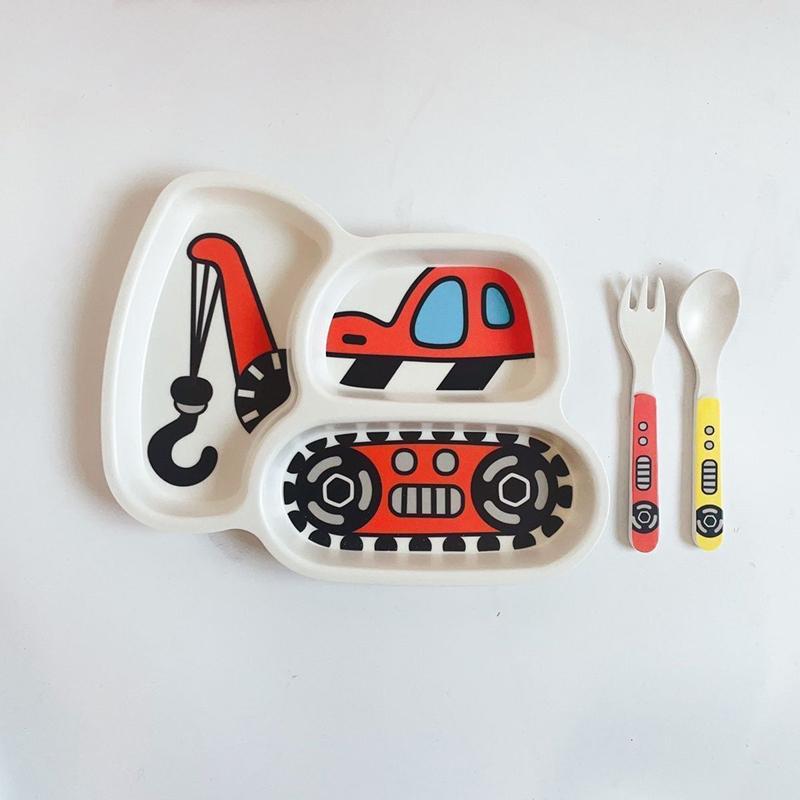 Kindergeschirr-Set, Teller, Gabel und Löffel, 3-teilig – Kleinkindergeschirr-Set, Babygeschirr-Set, unterteilter Teller 2
