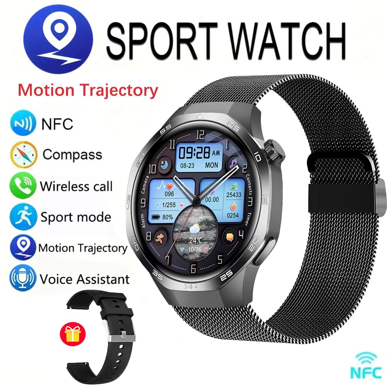 Neue Uhr GT 5 Pro Sport Smart Uhren Männer GPS Track Kompass Höhenmesser Wasserdicht Bluetooth Anruf NFC Smart Armband Silicone + mesh steel schwarz