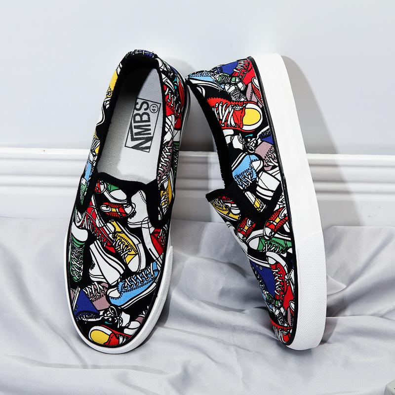 Mode Herren Atmungsaktive Canvas Schuhe Herren Vulkanisierte Schuhe Klassische Mode Plateau Graffiti Herren Canvas Schuhe Leichte Sneaker 43